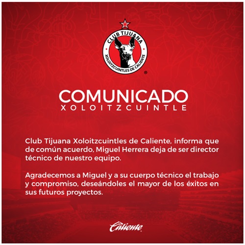 COMUNICADO OFICIAL - CLUB TIJUANA XOLOITZCUINTLES DE CALIENTE